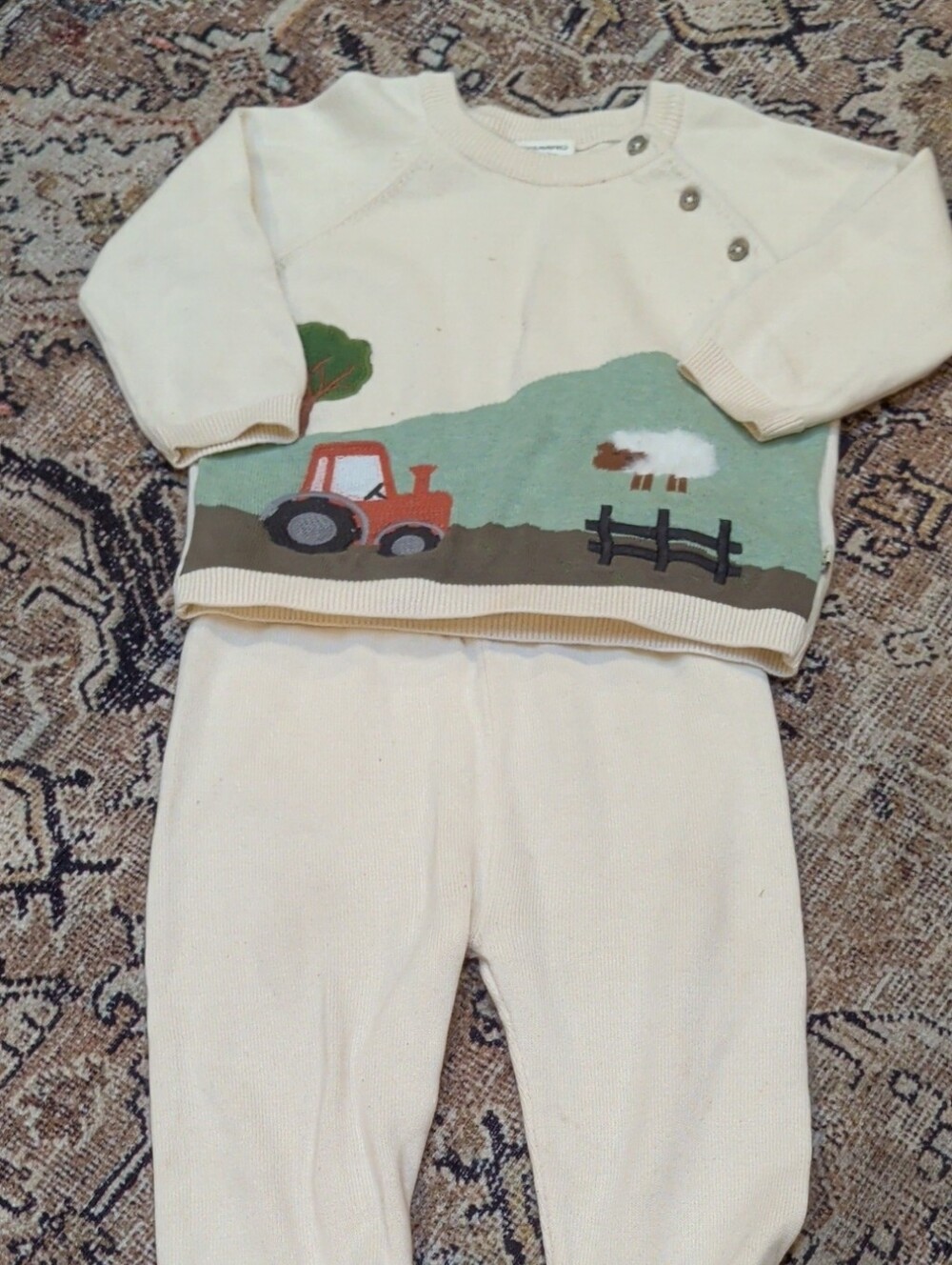 Cream Farm Tractor Knit Kids Sweater Set
